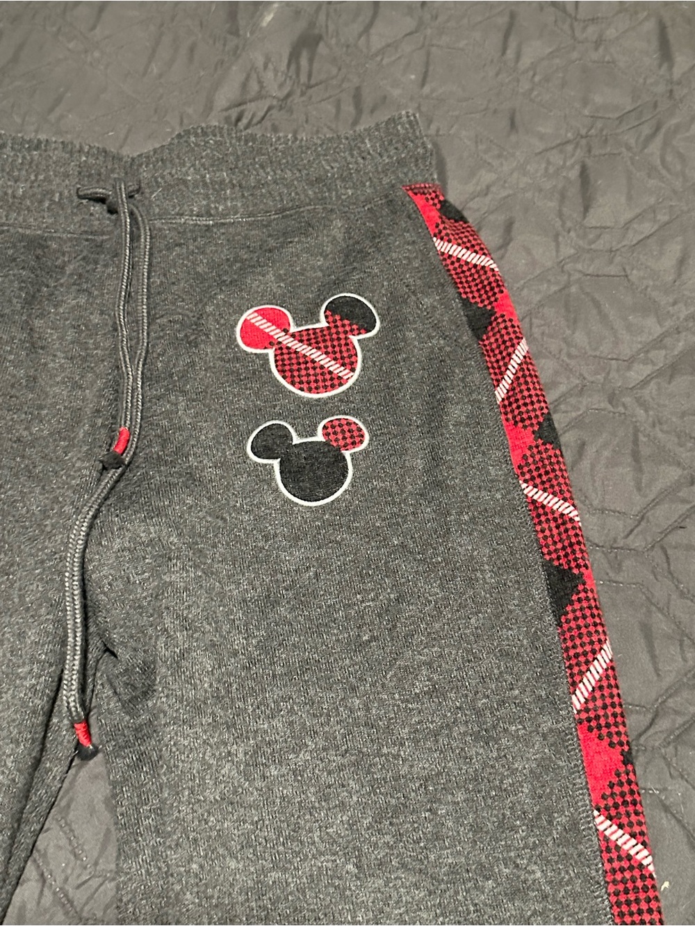 Disney Gray Joggers with Red Plaid Trim